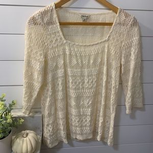 LUCKY BRAND Embroidered Bone White Top